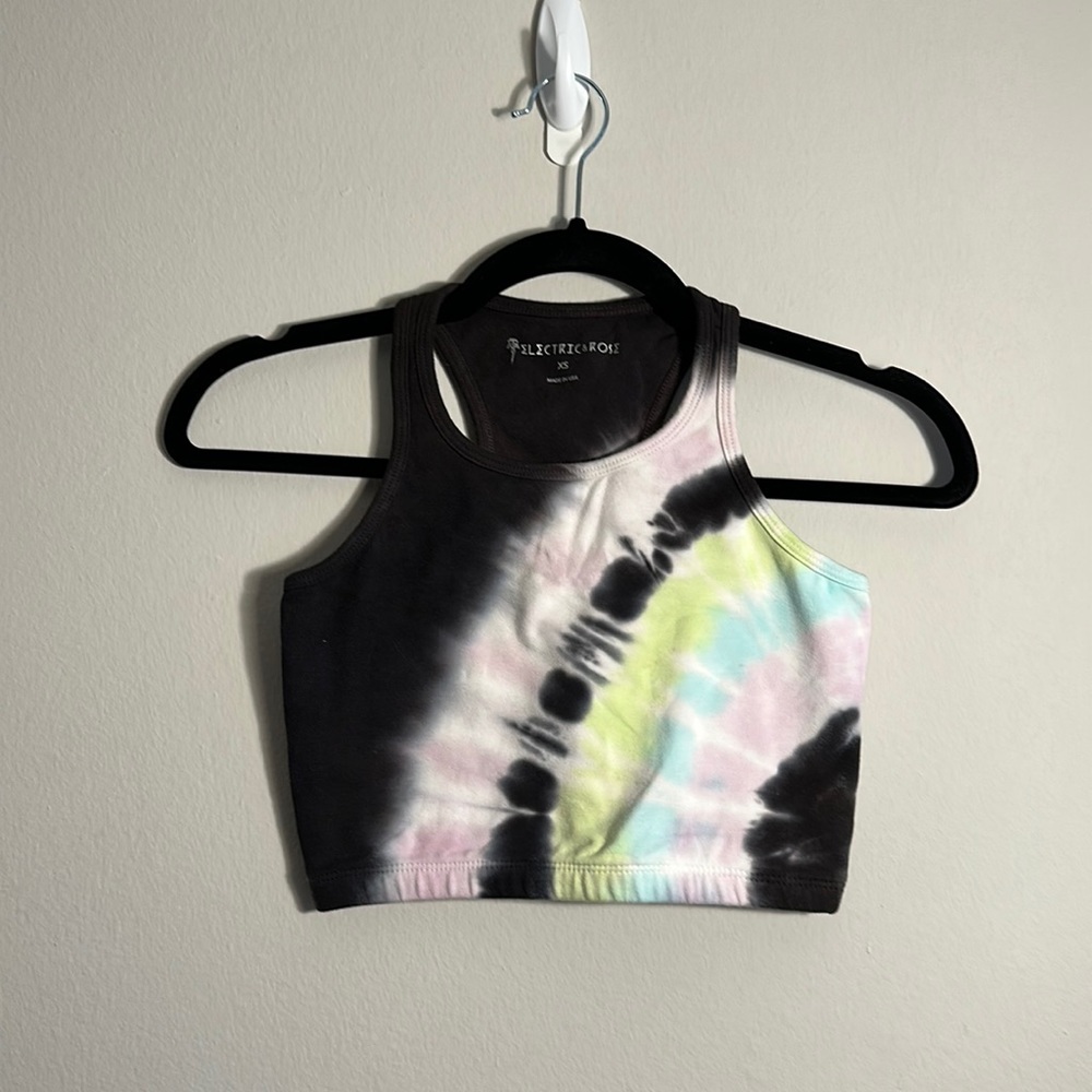 Electric & Rose Tye Dye Cropped Racerback Tank Top